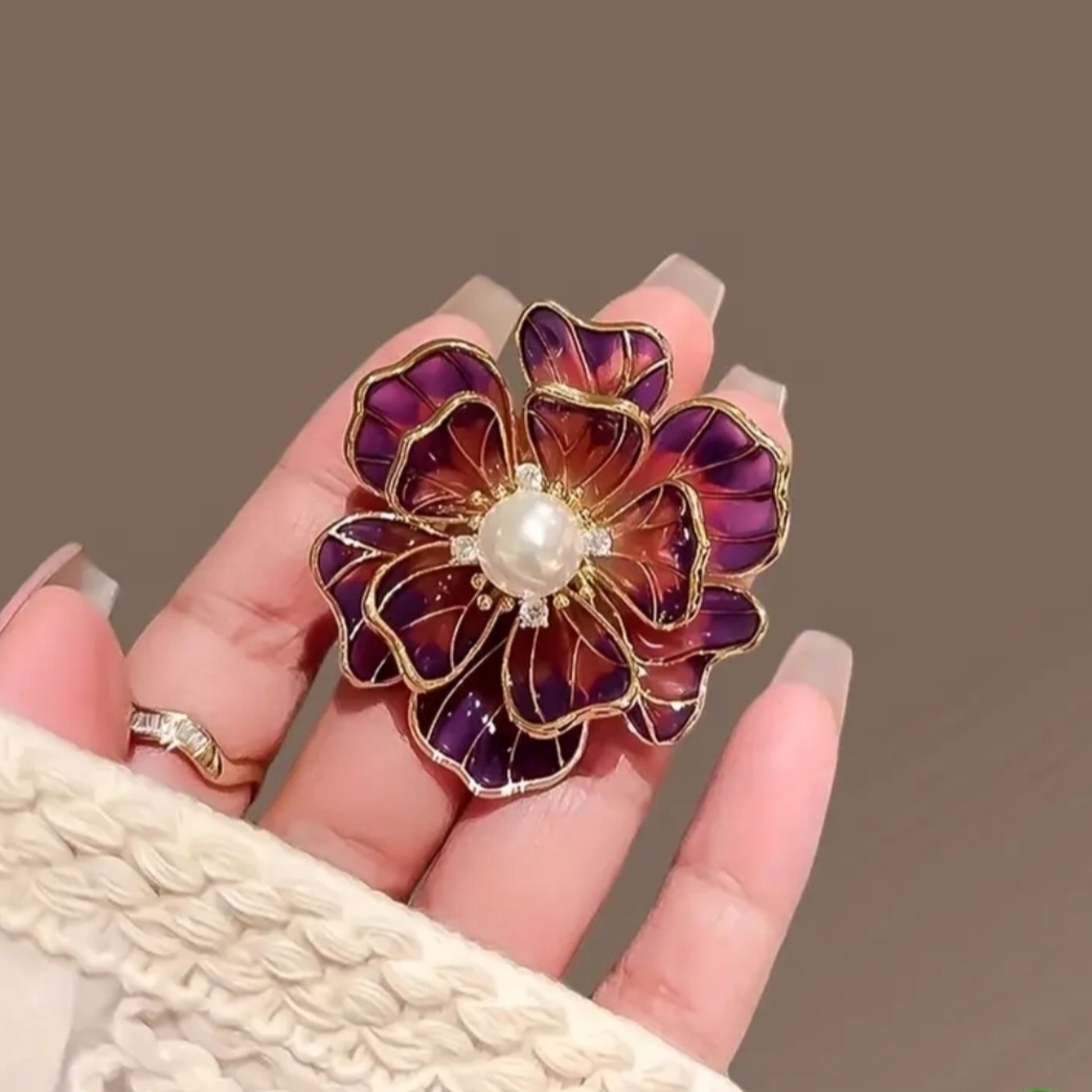 Vibrant Purple and Gold Floral Brooch